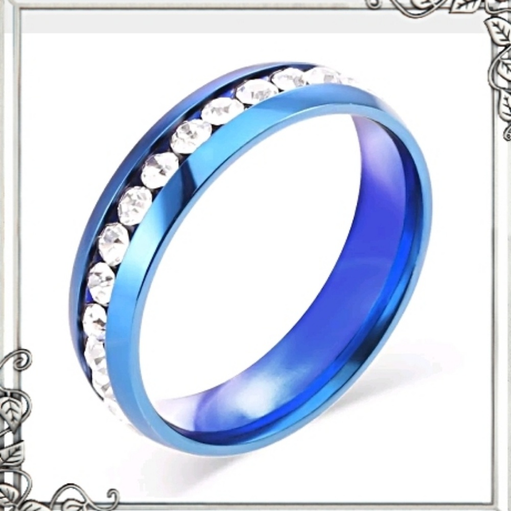 Metallic Blue Stainless Steel Titanium Band ring